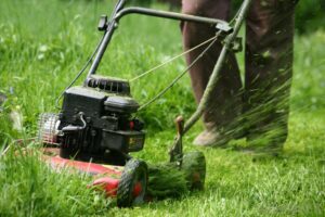 mowing the tall grass